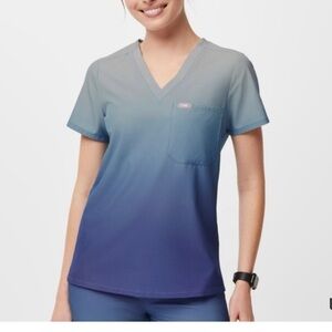 Figs Ombre Blue V-Neck Scrub Top